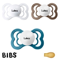 Bibs Supreme Schnuller mit Namen, Symmetrisch, Latex, Gr. 2, Dark Teal, Dark Oak, White, 3'er Pack